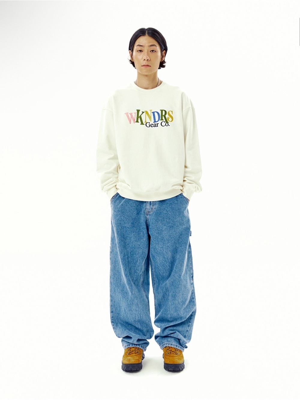 WKNDRS Cream Logo Crewneck Sweatshirt Size L 100% Cotton Streetwear